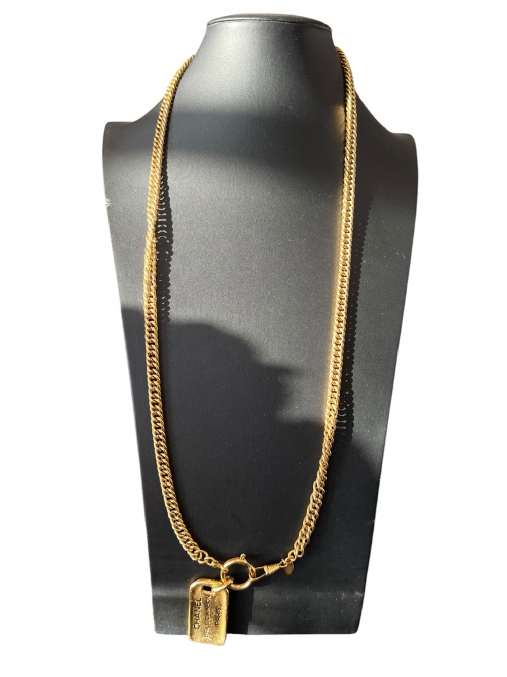 CHANEL Gold Plated Dog Tag Pendant Logo Necklace - Picture 4 of 9